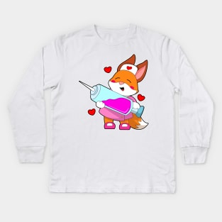 Fox as Nurse with Syringe Kids Long Sleeve T-Shirt